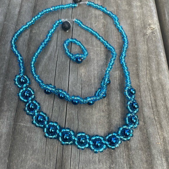 Light blue hematite choker necklace set - Picture 4 of 7